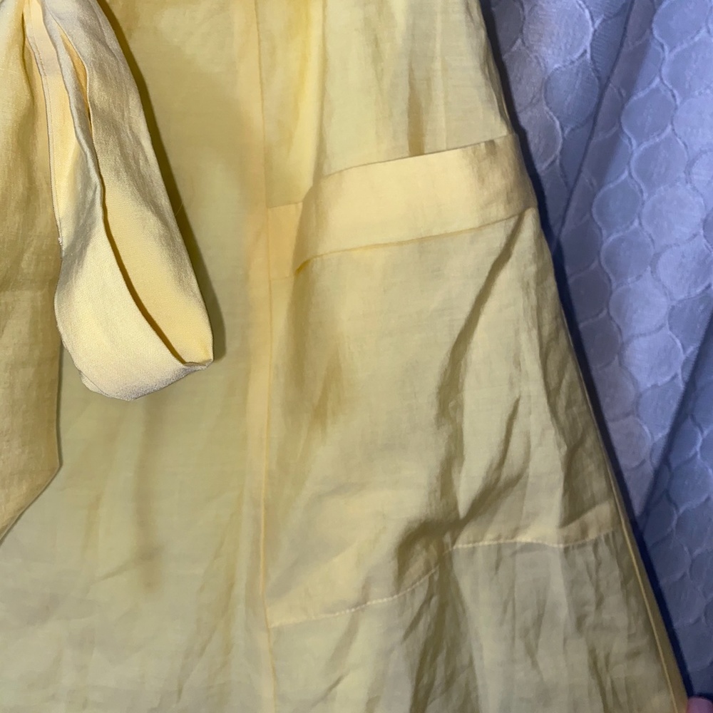 Zara Off The Shoulder Mini Dress Yellow A Line with Tie Waist and Pockets - Picture 4 of 6